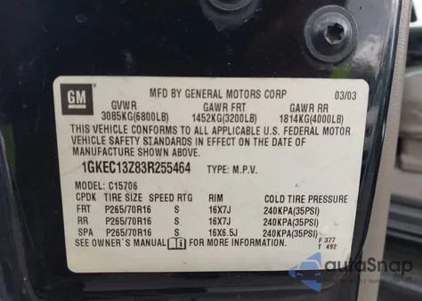 2003 GMC Yukon Slt z USA, uszkodzony, nr VIN 1GKEC13Z83R255464